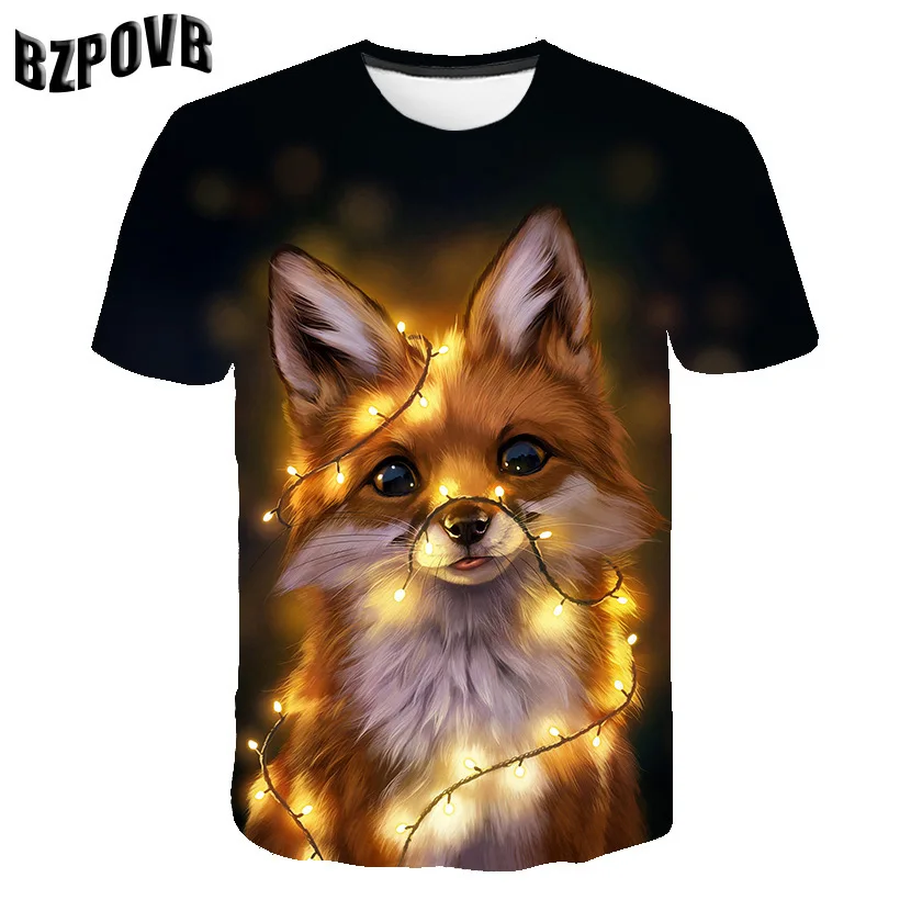 3D мультфильм футболка с изображением животного лев тигр лиса олень Одежда для