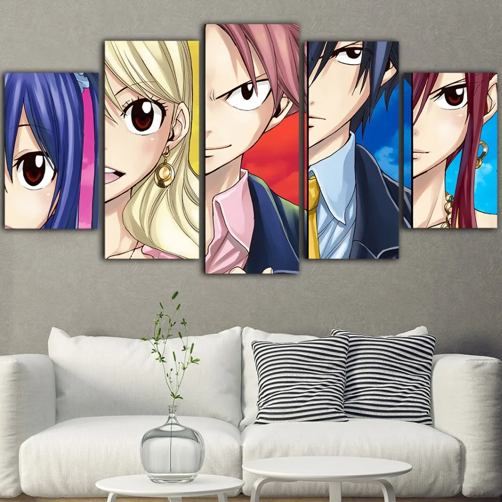 

5 Pieces Fairy Tail Canvas Print Painting Poster Home Decor Living Room Cuadros Decoraci N Dormitorio Poster Anime Tableau Mural