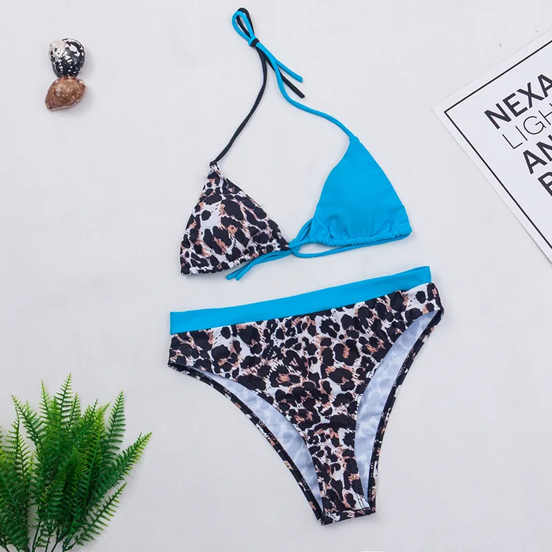 

Sexy Swimsuit Women High Waist Bikini Micro Swimming Suit Halter Bathing Suit Leopard Print Patchwork Swimwear Women Bikinis Set