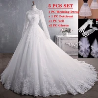 elegant princess bride wedding gown long sleeve plus size lace up celebrity ball gown muslim wedding dress vestido de noiva