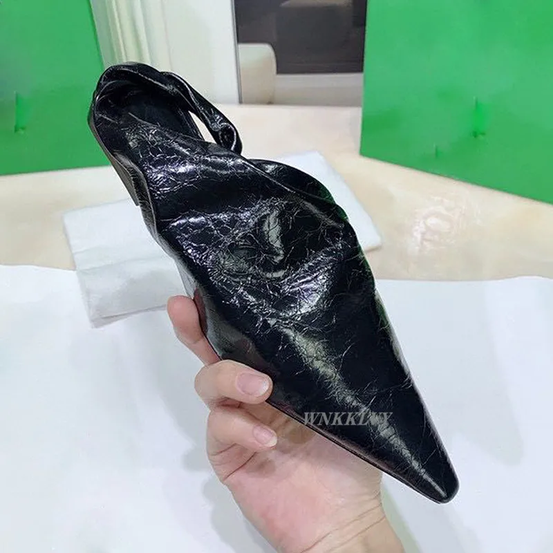 

Grandma Shoes Woman flat pointed toe soft wrinkled leather lazy loafers spring single ballet shoes slingback sandals runway