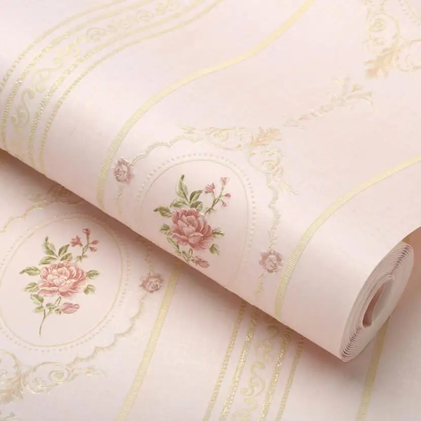 

Vintage 3D European Mirror Flower Wallpaper Beautiful Floral Living Room Kids Bedroom Decor Wallpapers Striped Wall Paper