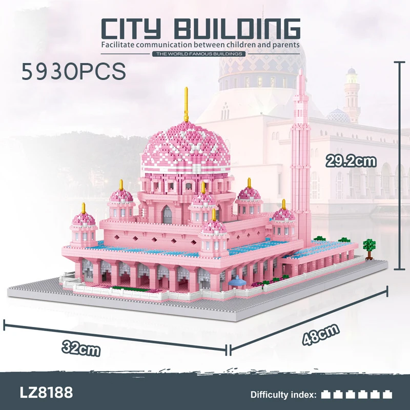 

Create Malaysia Putrajaya pink Masjid Putra building BRICKS micro diamond block world famous architecture model nanobrick toy