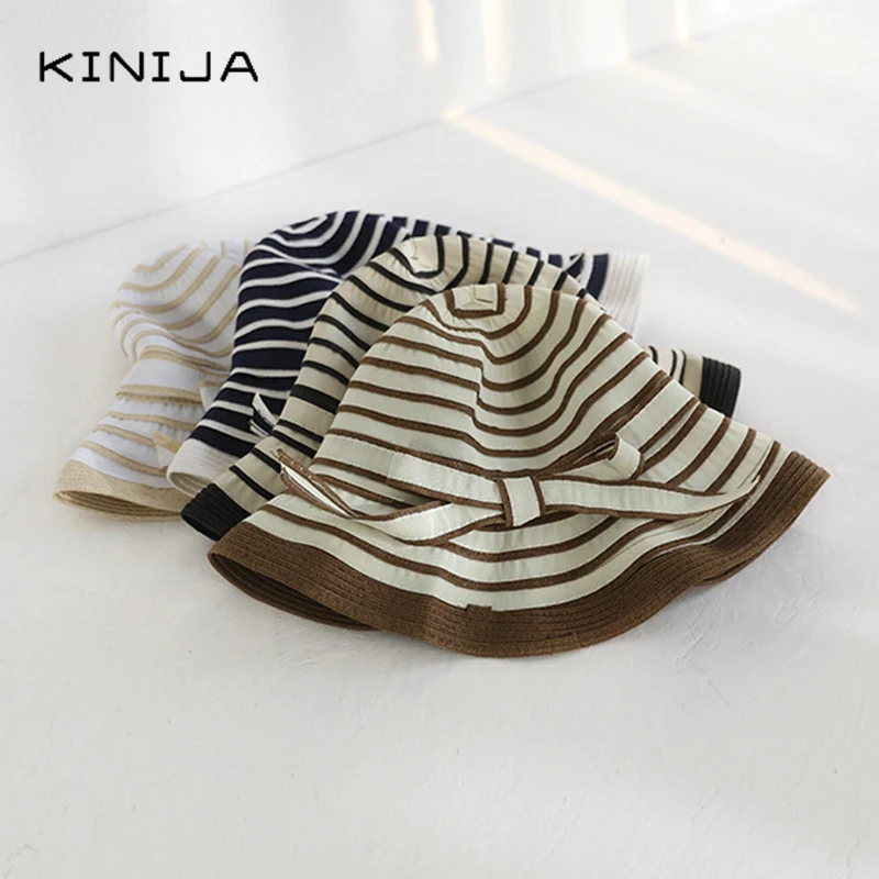 Женская пляжная шляпа Hepburn летняя Панама в полоску с бантом и большими полями