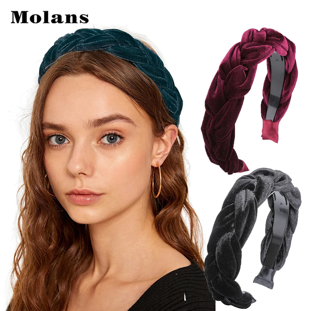 Ободок MOLANS Плетеный мягкий Однотонный женский модный ободок Ретро головной убор