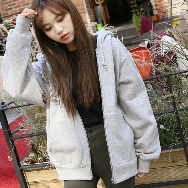 

Spring Autumn Fashion Hooded Loose Casual Ladies Streetwear Tops Hoodies Women Casual Zipper Long Sleeve Sweatshirts
