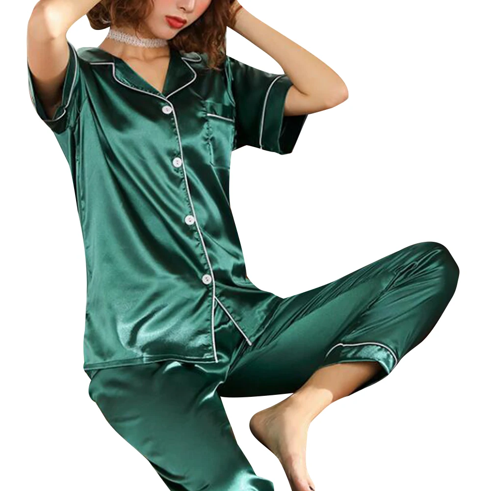 

Women's suit fashion home wear casual wear two-piece short-sleeved top trouser suit solid color square collar loose hot sale