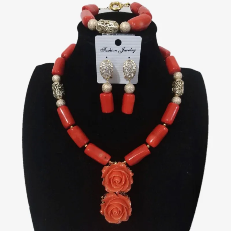 

4UJewelry Nigerian Beads Coral Necklace Jewelry Set For African Bride Coral Flower Dubai Necklace Set For Turkish Jewellery Set