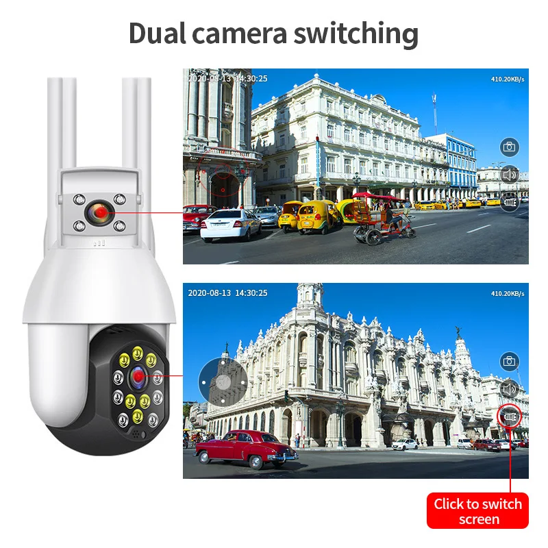 

WIFI Smart Dual Lens Dome Camera Outdoor Camera Waterproof Mobile Phone Remote Monitor