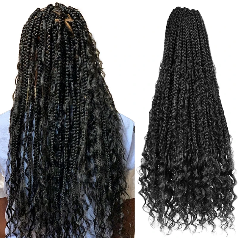 

YxCheris Synthetic Crochet Hair Messy Goddess Box Braids Hair With Curly Ends 22 inches Bohemian Ombre Braiding Hair Extension