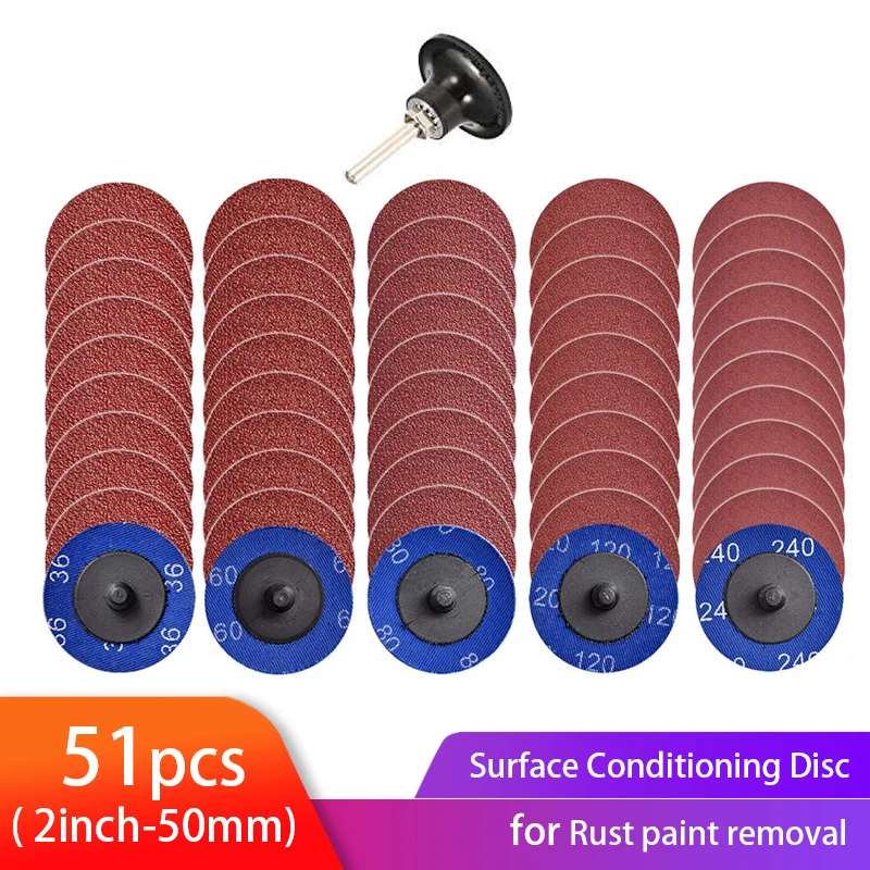 51Pcs Roll Quick Change Discs set 2 inch A/O Sanding Discs with 1/4
