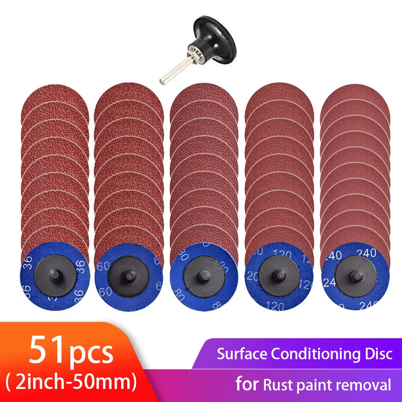 51 шт Roloc быстрой смены набор дисков 2 дюйма A/O шлифовальные диски с 1/4 "держатель