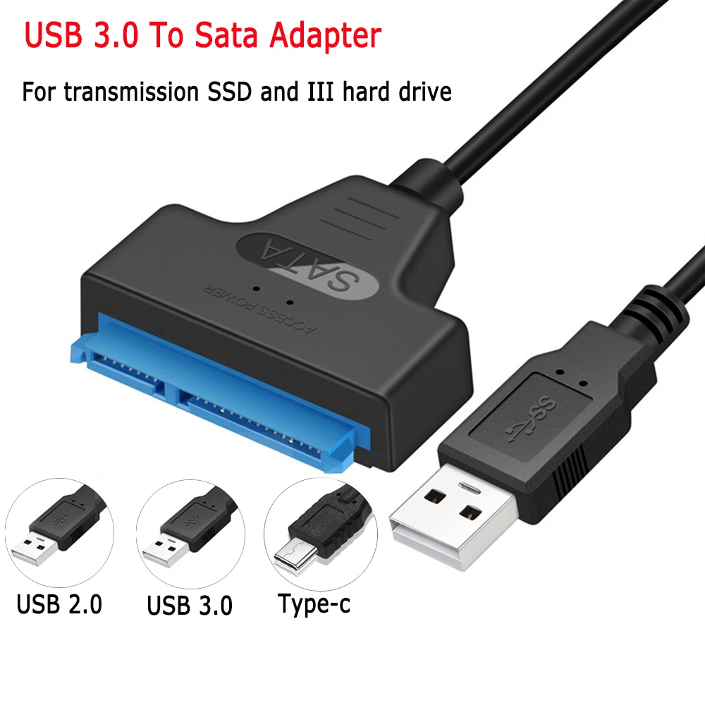 

Адаптер SATA к USB, поддержка кабеля SATA 3 6 Гбит/с для внешнего жесткого диска 2,5 дюйма, SSD, HDD, 22-контактный кабель Sata III, USB 2,0/3,0, 20 см