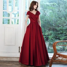 Robe de soirée longue en Satin, col en v, ligne a, longueur au sol, avec plis, pour femmes, modèle 2022  (3)