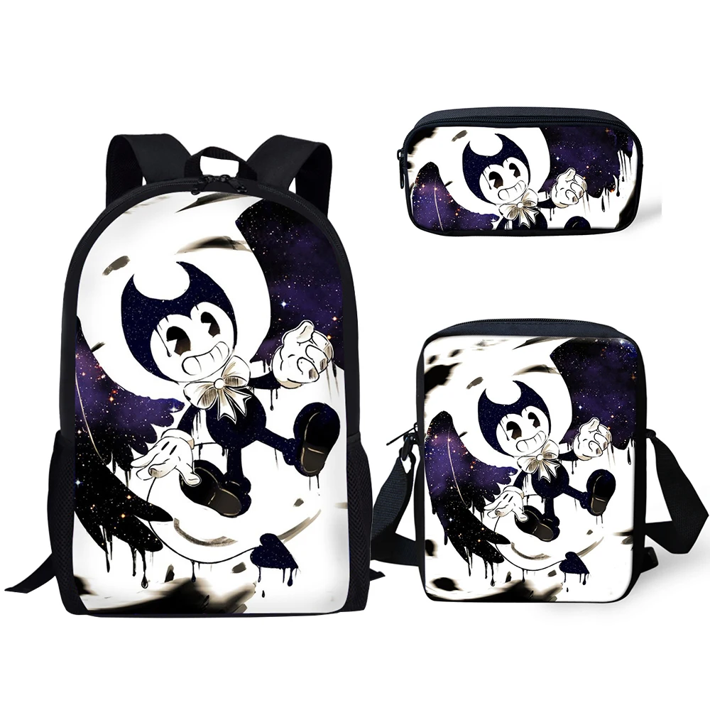 HALYUNASC 3PCs/Set Children's School Backpack Cartoon Bendy-Ink-Machine-Game Design Pattern School Bags Teenagers Book-Bags Set
