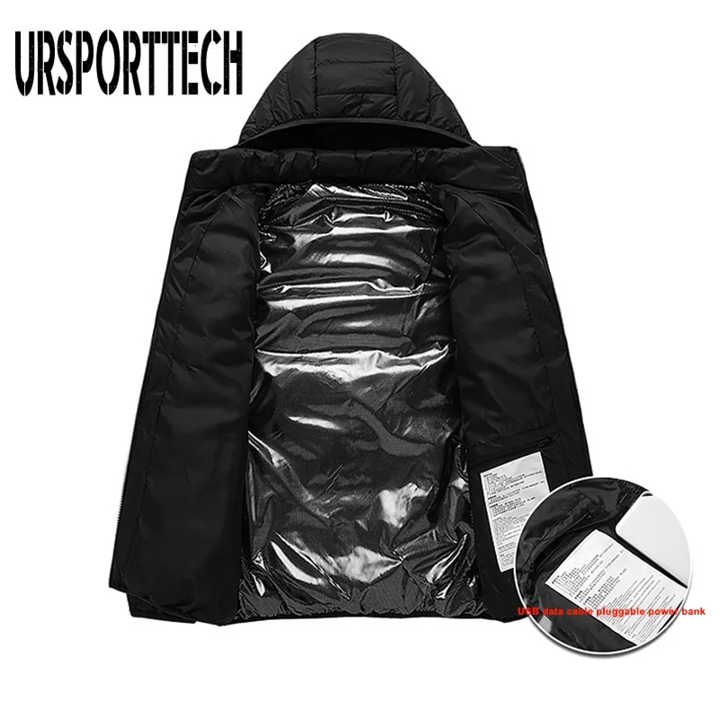 URSPORTTECH High Quality Winter Heated Jackets Mens Down Parka Men Women Warm Outdoor Coat USB Electric Heating Hooded Jackets