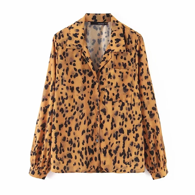 Летние женские топы и блузки 2019 винтажная леопардовая рубашка женская шифоновая
