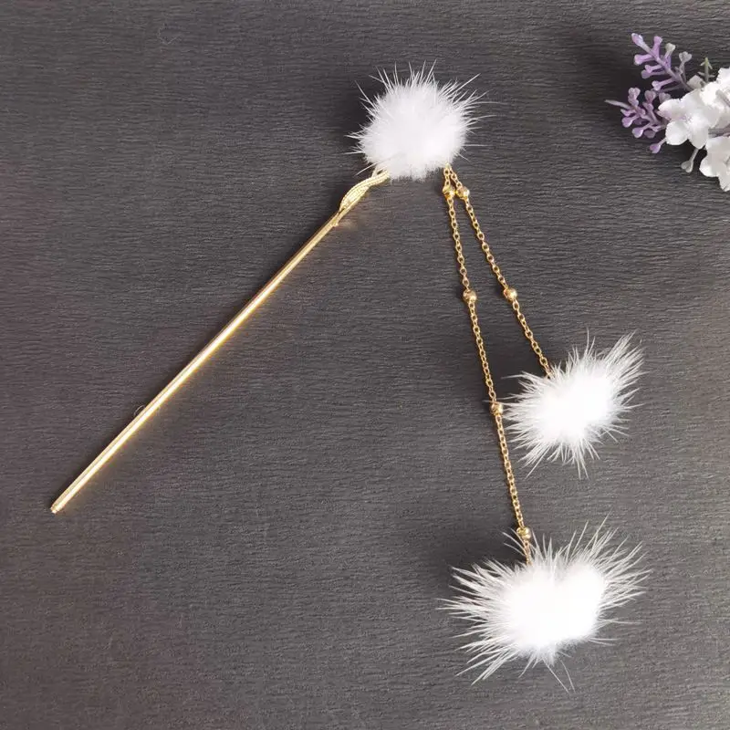

Chinese Vintage Handmade Hair Stick Metal for Women Pompon Ball Hairpin