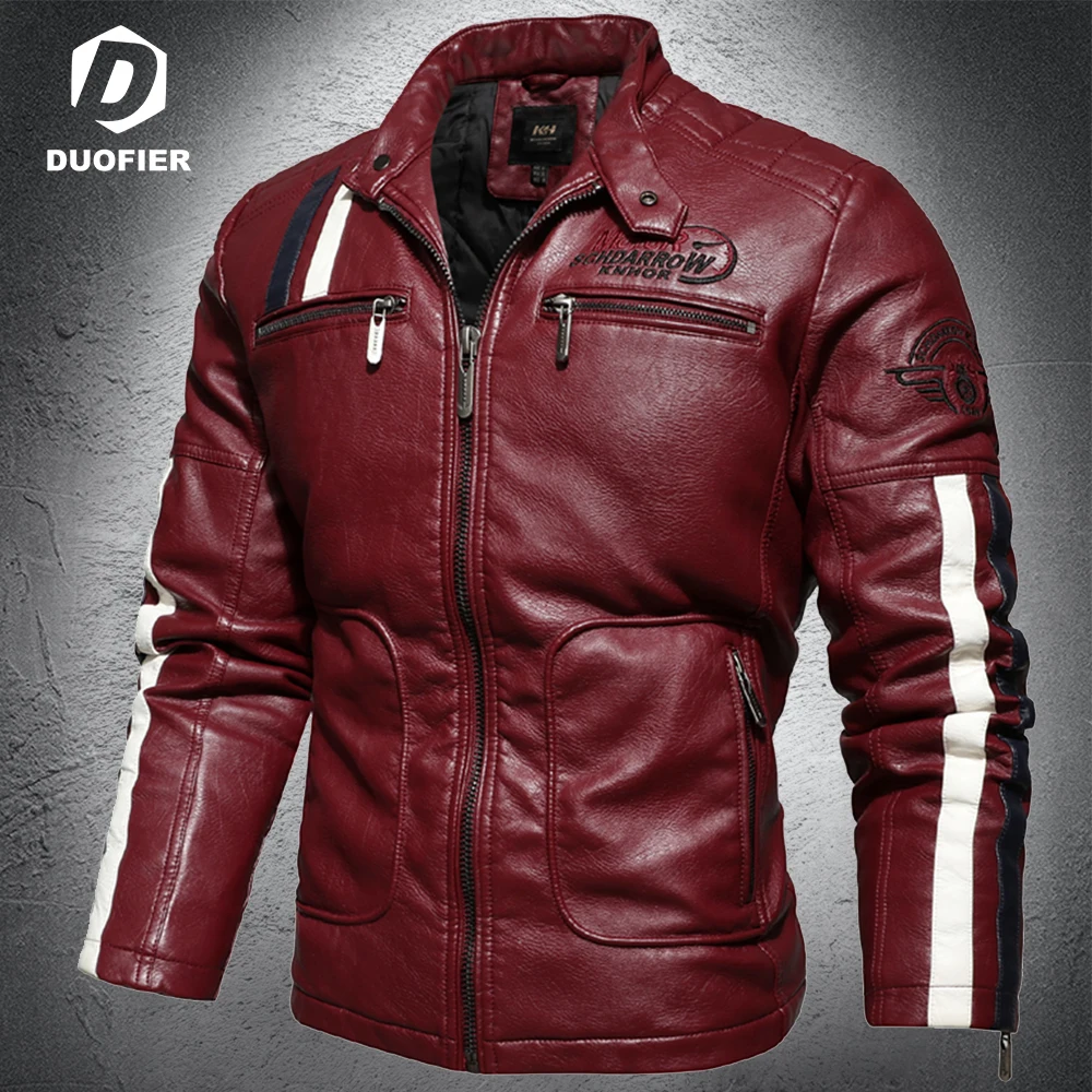 

2021 Men Leather Jacket Autumn Winter New Stand Collar Motor PU Faux Leather Jackets Coat Male Vintage Slim Patchwork Design 4XL