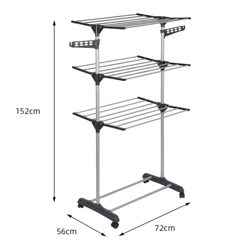 

4 Tiers Adjustable Clothes Rack Clothing Clothes Airer Horse Stainless Laundry Rack Hanging Drying Folding Storage Organizer HWC