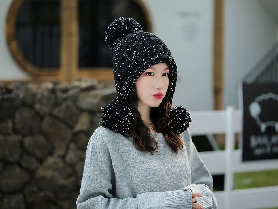 Новинка, зимняя вязаная шапка, женские шапки с помпоном, шапки Gorras, Теплые Мешковатые зимние шапки для женщин и девушек, Skullies Beanies