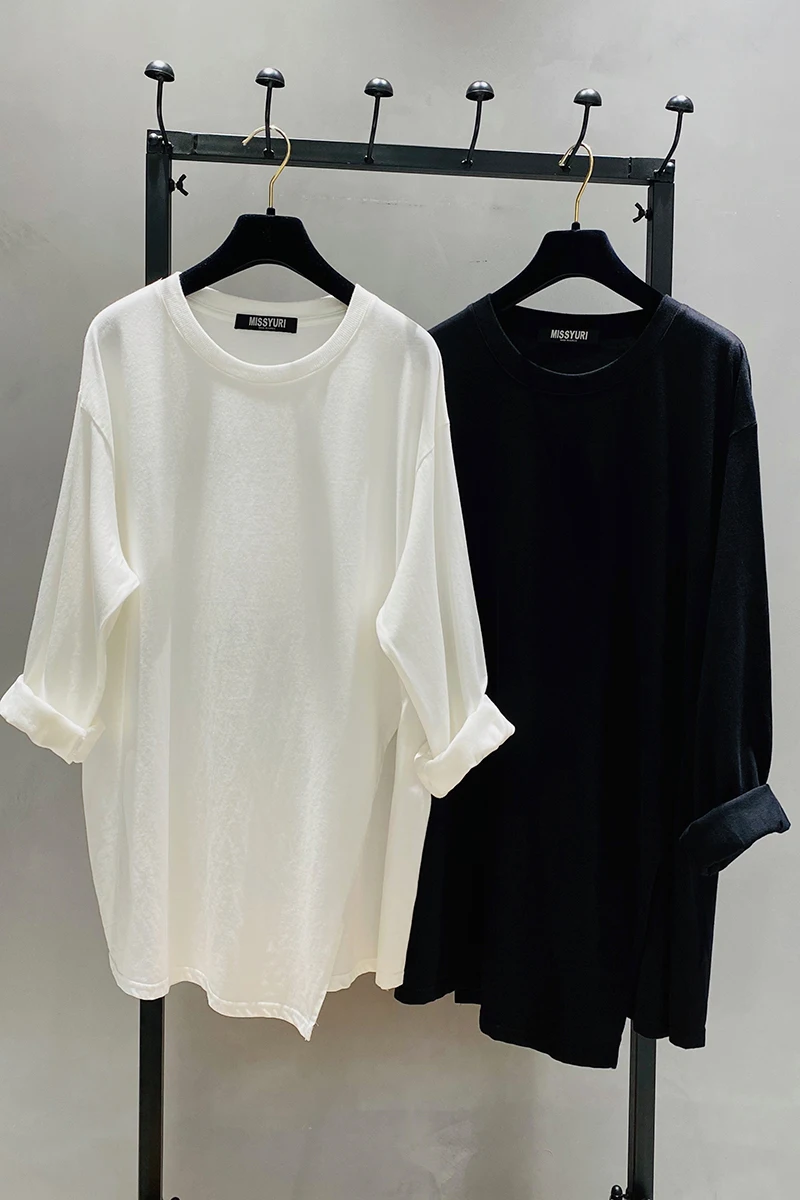

Autumn New Women's Loose Round Neck Cotton T-shirt White Black Student Long Sleeve Pullover Top Oversized T Shirt