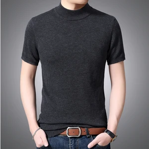 Мужская шерстяная рубашка, свитер с коротким рукавом, Высококачественная пикантная мужская приталенная рубашка, вязаные шерстяные рубашки