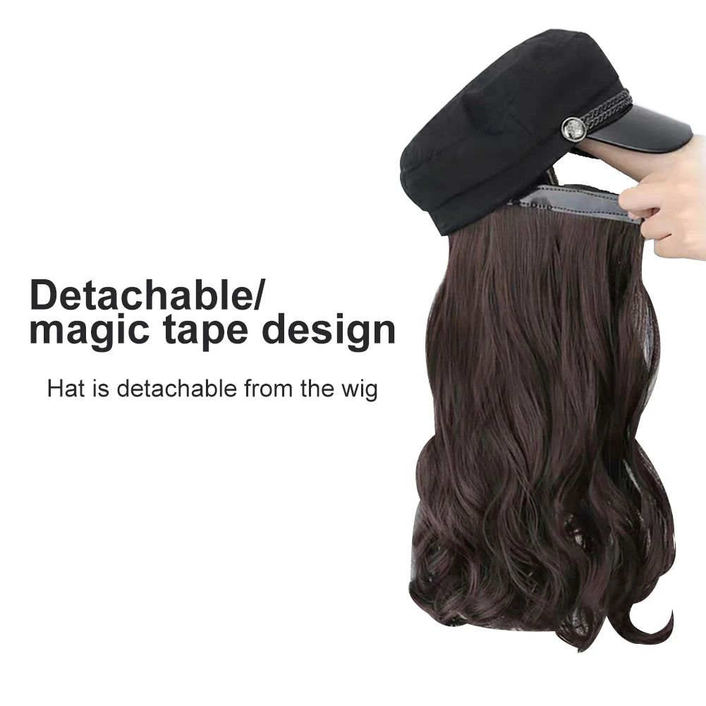 Women Long Wave Straight Wig Hairpiece Hair Extension with Peaked Cap Hat Multicolor Naturally Connect Hat Wig Adjustable