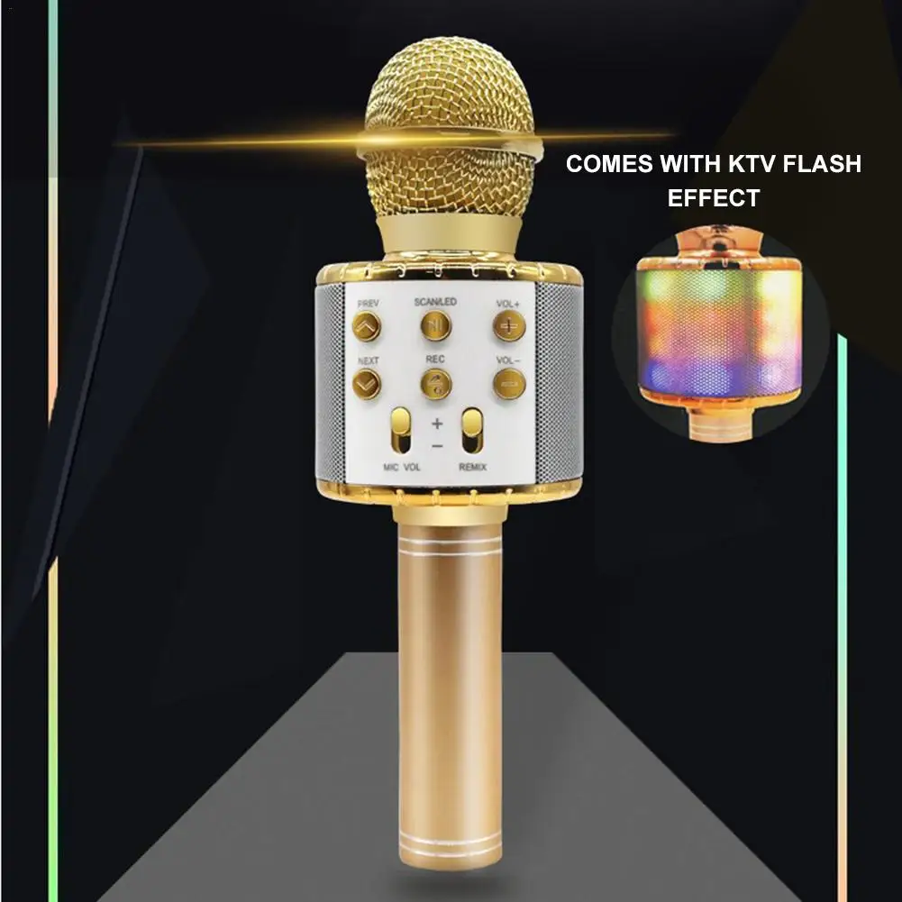 WS 858L караоке Bluetooth микрофон Поддержка записи песни Micro USB порт портативный беспроводной микрофон с мигающими огнями