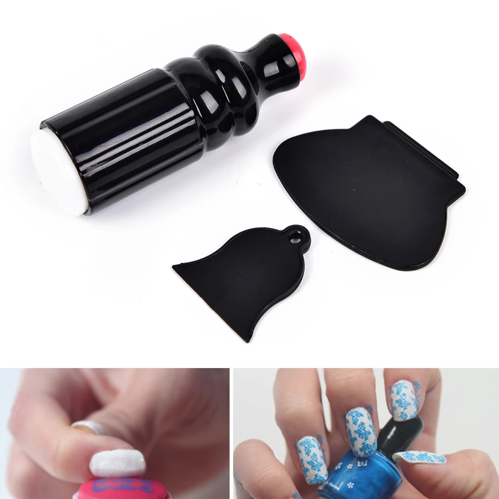 

Hot Sell Nail Art Stamper + 2Pcs Scraper Set Kit Stamp Stamping Device Plate Nail Art DIY Tools Black