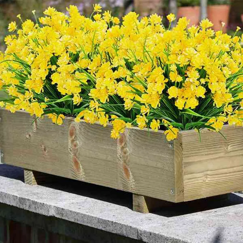 

20 Bunches of Artificial Flowers for Outdoor Decoration, Outdoor Plastic Green Shrubs and Garden Decoration (Yellow)