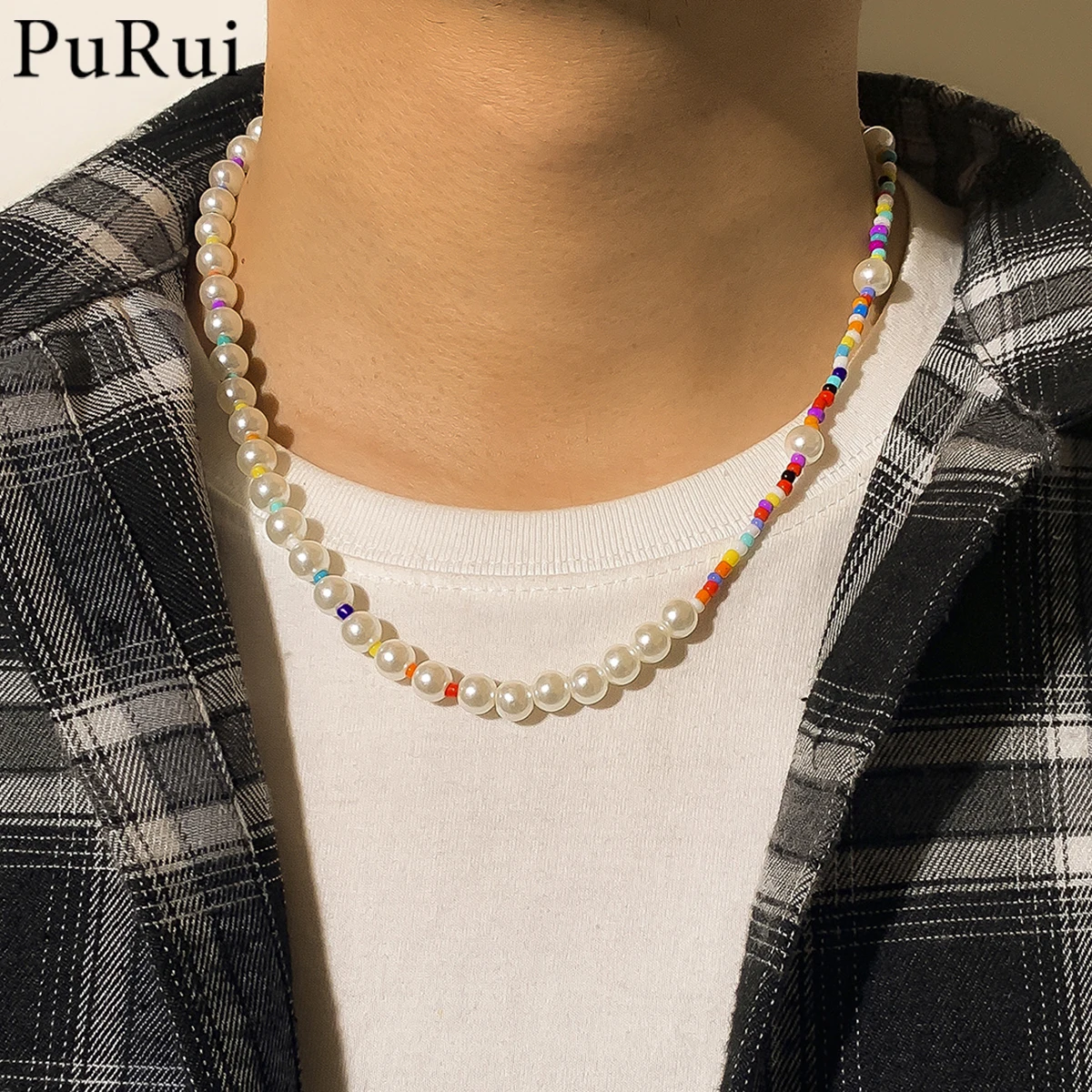 

Y2K Irregular Imitation Pearl Choker Necklace for Women/Men Korean Colorful Rainbow Beads Necklace Bohemian Jewelry On Neck 2021