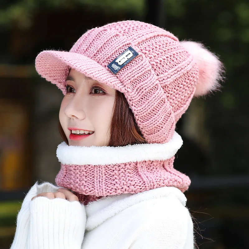 Женская шерстяная зимняя новинка маска для лица воротник шапка комплект из трех