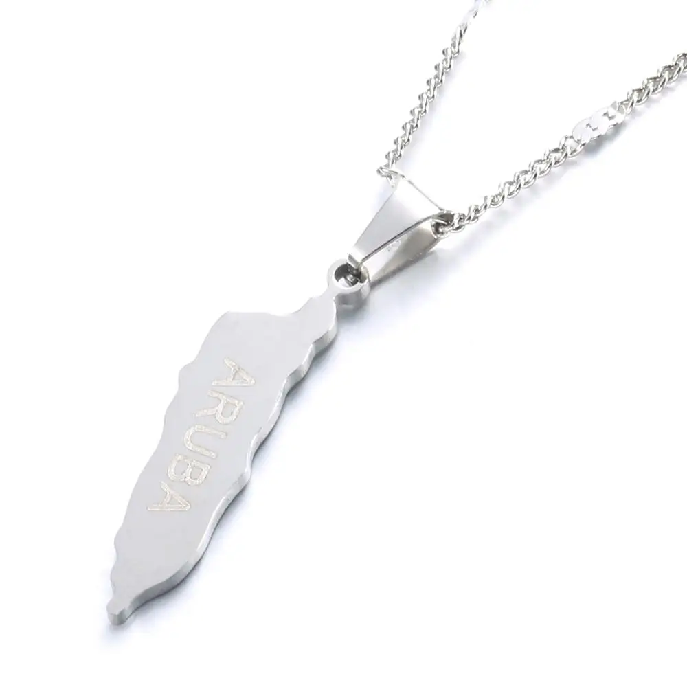 Stainless Steel Aruba Map Pendant Necklace Trendy Caribbean Islands Maps Chain Jewelry | Украшения и аксессуары