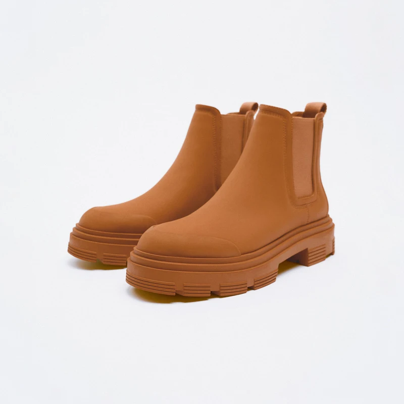 

2021 Autumn Women's Boots Full Cow Genuine Leather Chelsea Boot Thick-soled Motorcycle Martin Boots Tide Chaussure Femme Botas