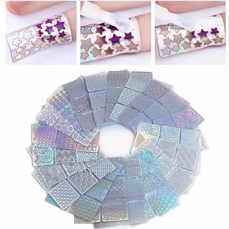 

6/12/24pcs set Holographic Hollow Nail Sticker Stylish Self-adhesive DIY Manicure decoration Sticker Nail Art Tool