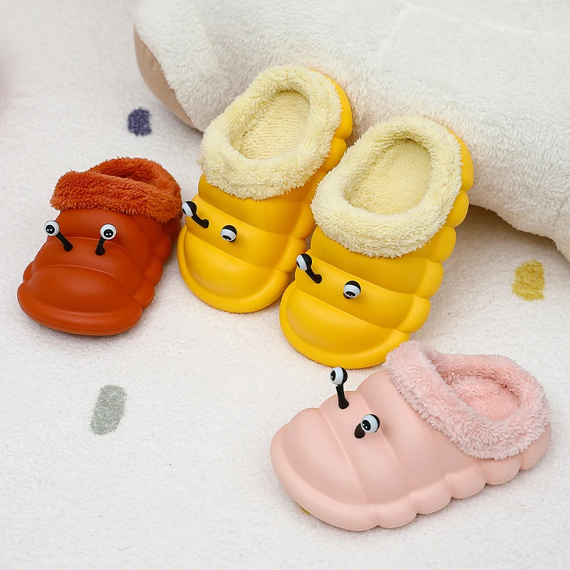 

Baby Girls Cotton Slippers Winter Children's Cute eyes Plush Slippers Boys Home Indoor Shoes Furry Kids Slippers