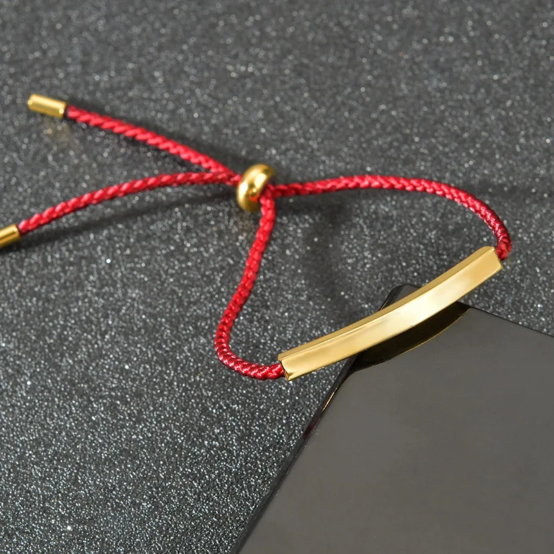 

Personalized Engrave Thin Bar Bracelets for Women, Casual Rope Chain Length Adjustable Wristband,Custom Gifts