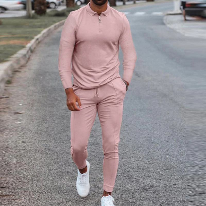 

2023 Men's Long Sleeve Suit Fashion Casual Pure Color Loose Warm Men's Suit Lapel Zipper Long-Sleeved Casual Suit all-match