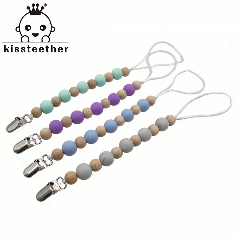 Cadena de mordedor para beb&eacute;, mordedor org&aacute;nico, dentici&oacute;n Natural de agarre de juguete, cuentas de silicona, mordedor para beb&eacute; reci&eacute;n nacido, regalo DIY para beb&eacute;-0