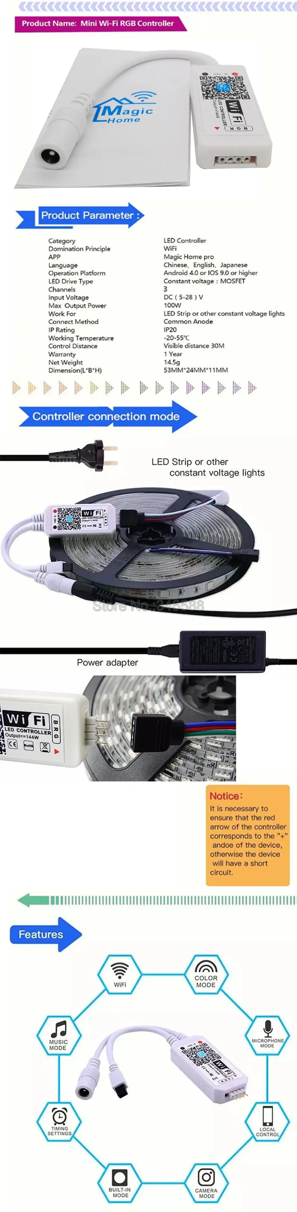 Мини WiFi контроллер Magic Home WiFi RGB светодиодный контроллер DC5-28V приложение управление Alexa Google Home Голосовое управление для RGB светодиодной ленты