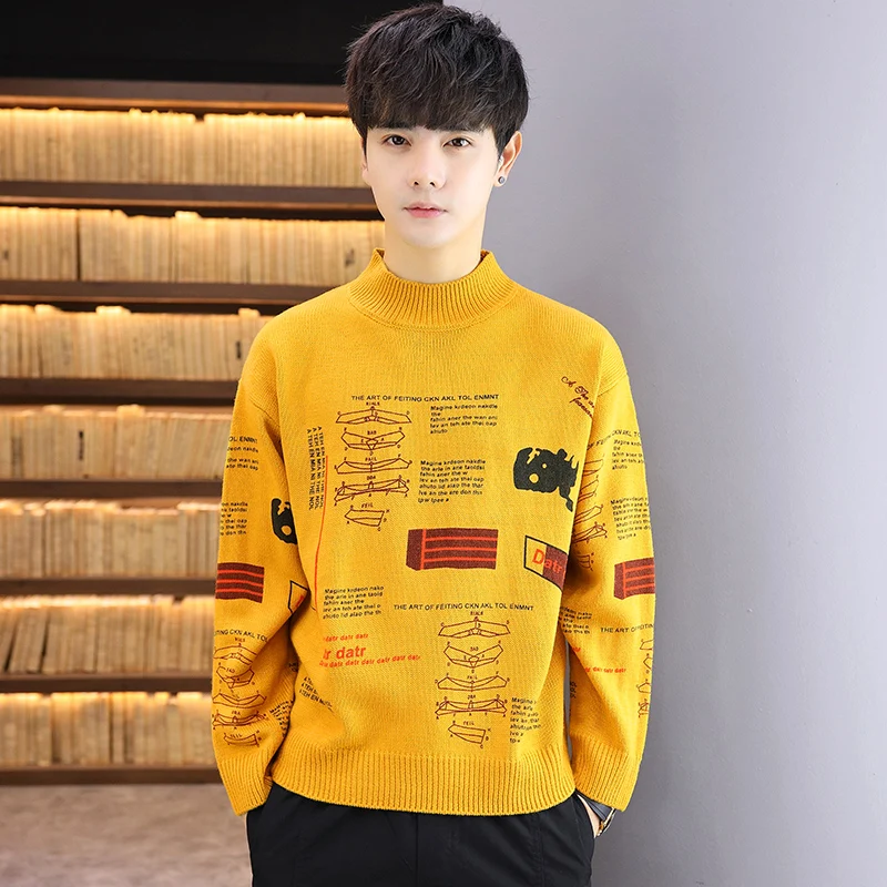

2020 Graffiti Knitwear Sweater Men Casual Harajuku Hip Hop Knitted Pullovers Male Tops Long Sleeve Outwear Streetwear