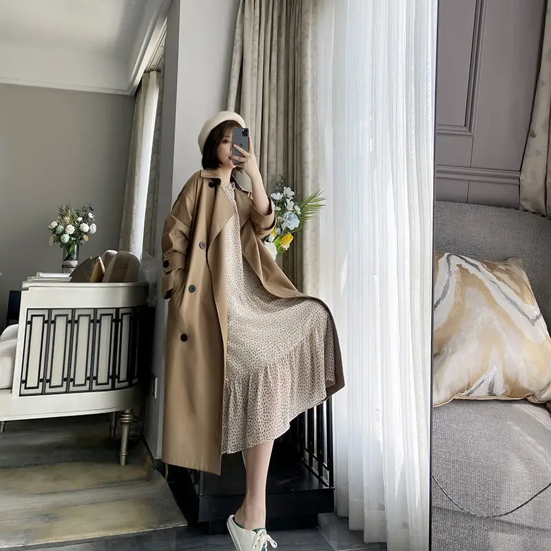 

2020 autumn ladies casual double-breasted simple classic mid-length trench coat with belt chic trench jacket