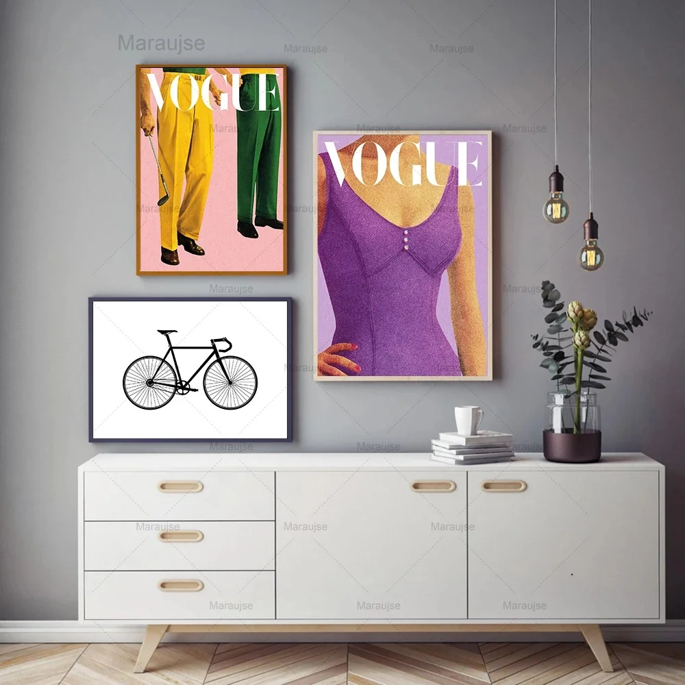

Nordic Vogue Vintage Poster Golf Dress Man Woman Black White Bike Canvas Painting Wall Art Pictures For Living Room Home Decor