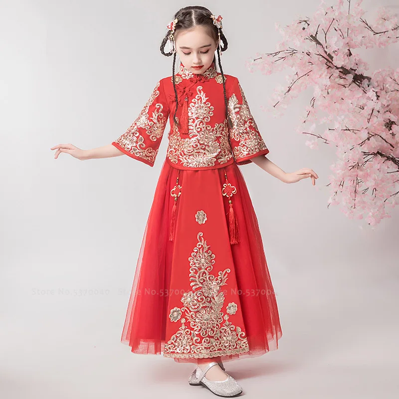 Традиционное китайское платье для девочек Костюм принцессы ханьфу с вышивкой