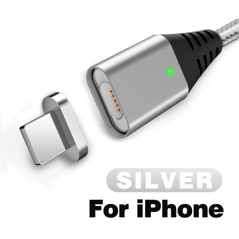 For iPhone Silver Магнитный кабель GETIHU 2.4A для iPhone XS X Xiaomi, быстрая зарядка 3,0, быстрая зарядка, Micro usb type C, магнитный шнур для зарядки и передачи данных - Цвет: For iPhone Silver