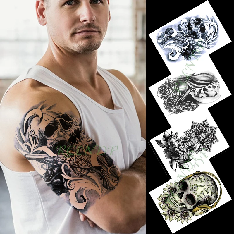Waterproof Temporary Tattoo Sticker mask totem skull flowers black arm tatto flash tatoo fake tattoos for men women | Красота и