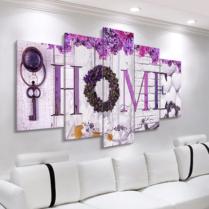 Современная Настенная живопись 5 панелей цветы плакаты и принты абстрактные
