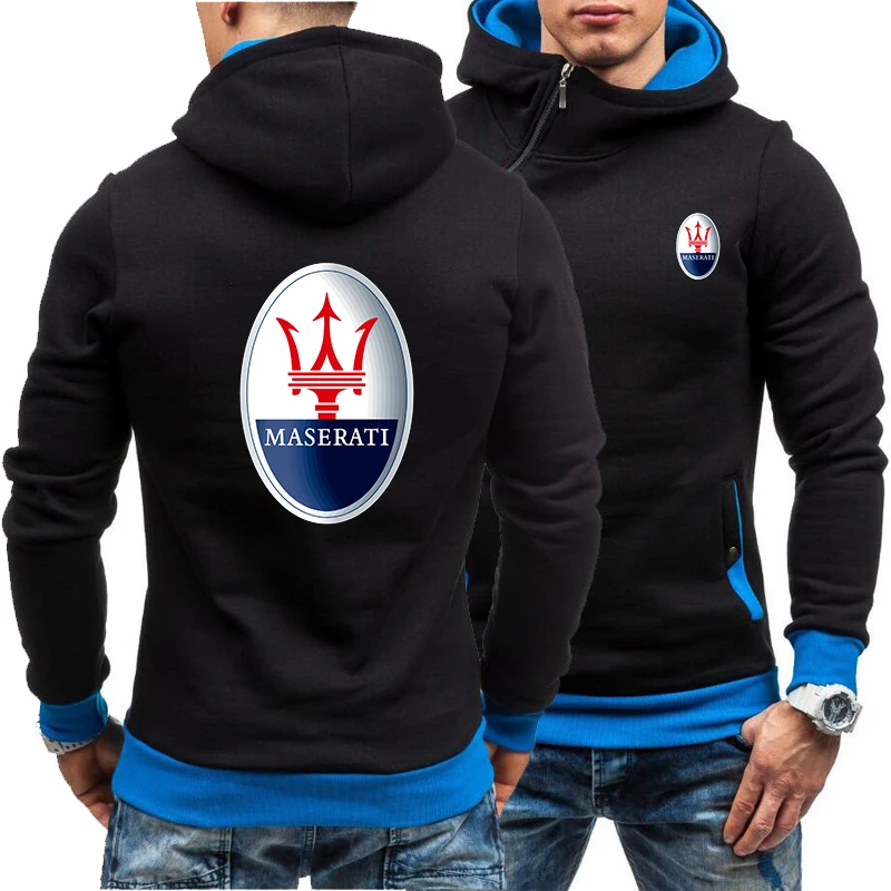 

2020 Spring Autumn new Men's Hoodie MASERATI Car Logo Print Casual Diagonal zipper Sweatshirts Man Hoody Clothing men A01