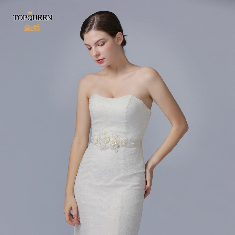 TOPQUEEN, S346, пояс для невесты, стразы, цветок, жемчуг, лист, ткань, цветок, пояс для невесты, пояс для невесты с большим цветком из ткани